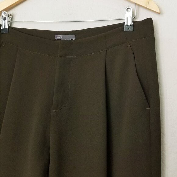 Vince Olive Green Pleated Front Crepe Jogger Pants Size 6 Ankle Crop Flowy $195 - Picture 4 of 14